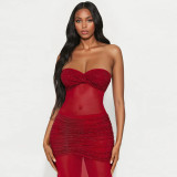 EVE Solid Color Wrap Chest Hot Drill Maxi Dress CYA-901960