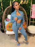EVE Fashion Vest Long Sleeve Zipper Coat Tight Pants 3 Piece Set CH-25038