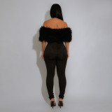 EVE One Shoulder Fur Patchwork Jumpsuit CYA-901986