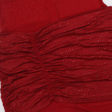 EVE Solid Color Wrap Chest Hot Drill Maxi Dress CYA-901960
