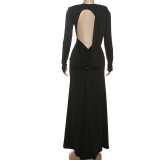 EVE Long Sleeve Solid Color Backless Maxi Dress XEF-K25D78220