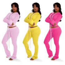 EVE Long Sleeve Zipper Hooded Cardigan Two-Piece Pants Set YD-8827