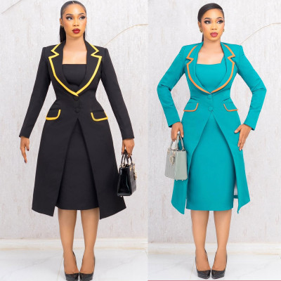 EVE Plus Size Long Blazer Vest Dress Two Piece Set NY-3718
