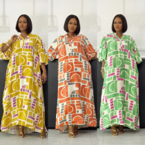 EVE Plus Size Lantern Sleeve Split Loose Maxi Dress NY-11150