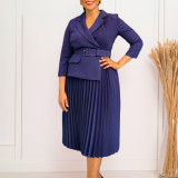 EVE Plus Size Solid Color Pleated Midi Dress GATE-592