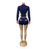 EVE Contrast-Color Embroidered Sport Two Piece Shorts Set  MEM-88660