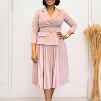 EVE Plus Size Solid Color Pleated Midi Dress GATE-592