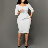 EVE Solid Color 3/4 Sleeve Midi Dress GATE-591