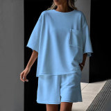 EVE Solid Color Shorts Sleeve Shorts 2 Piece Set SSNF-250519