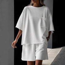 EVE Solid Color Shorts Sleeve Shorts 2 Piece Set SSNF-250519