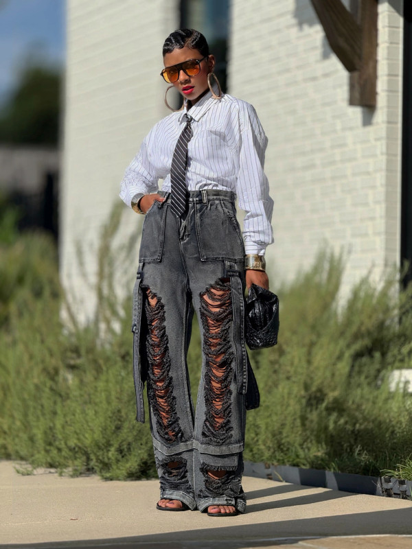 EVE Fashion Loose Ripped Frayed Jeans GYLN-8746