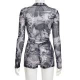 EVE Print Long Sleeve Zipper Short Suit MXBF-J25ST218