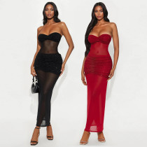 EVE Solid Color Wrap Chest Hot Drill Maxi Dress CYA-901960