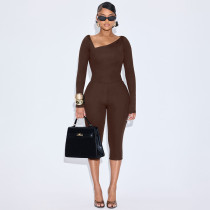 EVE Slash Neck Long Sleeve Cropped Pants Suit MXBF-D25ST327