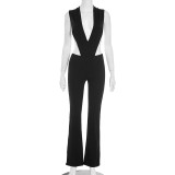 EVE Deep V Neck Sleeveless Bodysuit Pants Suit MXBF-D25ST257