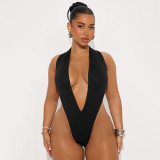 EVE Deep V Neck Sleeveless Bodysuit Pants Suit MXBF-D25ST257