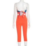 EVE Colorful Silk Scarf Knotted Solid Two Piece Pants Set MXBF-J25ST245