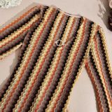 EVE V Neck Long Sleeve Stripe Maxi Dress GNZD-32544DBY