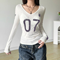 EVE V Neck Print Long Sleeve T Shirts XEF-K24L52070