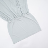 EVE Solid Color Loose Deep V Neck Mini Dress GSZM-D25DS345