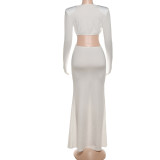 EVE V Neck Long Sleeve Maxi Dress XEF-K25D78556