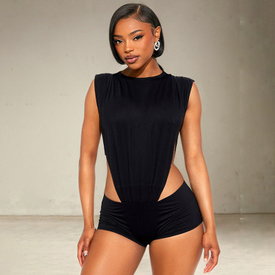 EVE Solid Color Sleeveless Bodysuit Short Suit MXBF-J25ST135