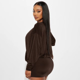 EVE Solid Color Loose Deep V Neck Mini Dress GSZM-D25DS345