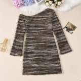 EVE Slash Shoulder Knits Long Sleeve Mini Dress GNZD-42168DBG