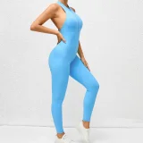 EVE Solid Color Zipper Backless Sport Jumpsuit GQSA-Q23