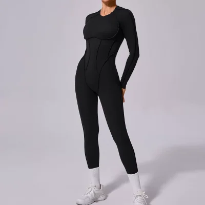 EVE Long Sleeve Solid Color Sport Jumpsuit GQSA-10122