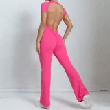 EVE Backless Short Sleeve Solid Jumpsuit GQSA-60450