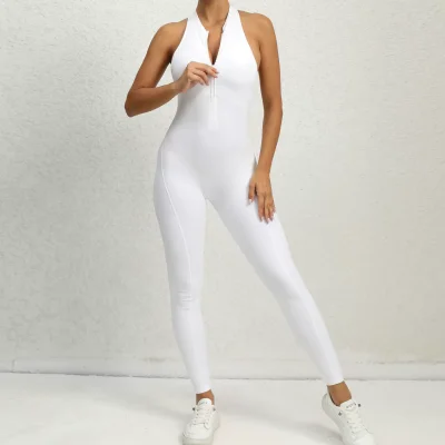 EVE Solid Color Zipper Backless Sport Jumpsuit GQSA-Q23