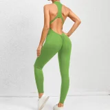 EVE Solid Color Zipper Backless Sport Jumpsuit GQSA-Q23