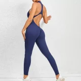 EVE Solid Color Zipper Backless Sport Jumpsuit GQSA-Q23