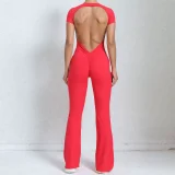 EVE Backless Short Sleeve Solid Jumpsuit GQSA-60450