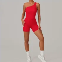EVE Solid Color Single Shoulder Fitness Romper GQSA-1312