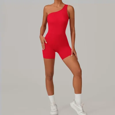EVE Solid Color Single Shoulder Fitness Romper GQSA-1312