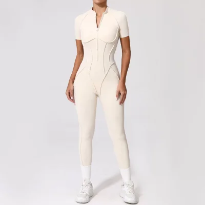 EVE Short Sleeve Zipper Yoga Sport Jumpsuit GQSA-25500
