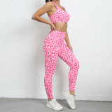 EVE Leopard Print Tank Tops Sport Two Piece Pants Set GQSA-44839