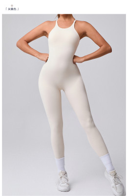 EVE Sleeveless Solid Color Backless Sport Jumpsuit GQSA-95856
