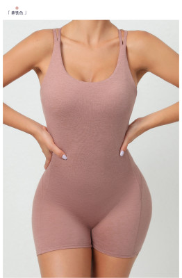 EVE Solid Color Backless Yoga Sport Romper GQSA-71013