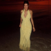 EVE Solid Color Deep V Neck Mini Dress GSLF-K24D79230