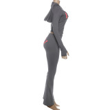 EVE Letter Print Long Sleeve Hooded Pants Suit GSLF-K25S77547