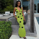 EVE Black Polka-dot Sleeveless Tassel Long Dress GSLF-W25D78177