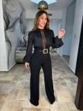 EVE Hollow Out Tie Up Wide Leg Jumpsuit OSM-4491