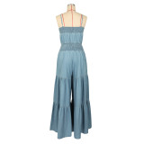 EVE Solid Color Wrap Chest Denim Maxi Dress AIL-331