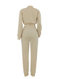 EVE Single-button Sleeve Zipper Top Sport Two-piece Pants Set FENF-6042