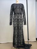 EVE Hollow Out Lace Solid Color Two Piece Skirts Set MDF-5533