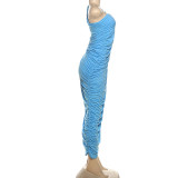 EVE Solid Color Pleated Backless Maxi Dress GSLF-K25D77826