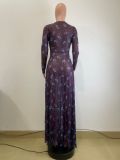 EVE Mesh Print Long Sleeve Split Maxi Dress QODY-6067